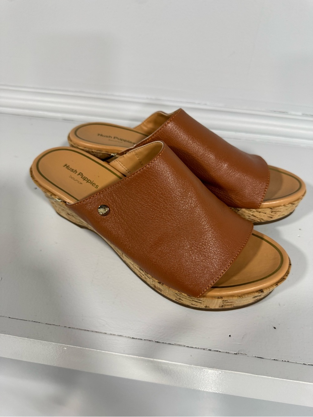 Hush Puppies Women's Cognac Leather Slide Mules